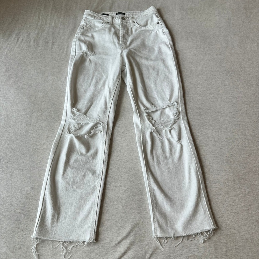 Wild‎ Fable Womens Super High-Rise Slim Straight Distressed White Jeans Size 6